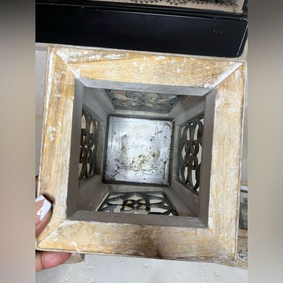 Pier 1 Imports Rustic Wooden Lantern with Metal Accents - Picture 4 of 10